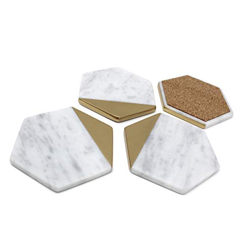 Hexagon Marble Gold Coaster Set Of 4 Drink Coasters, Bar Coasters Or Home Décor #TOP2