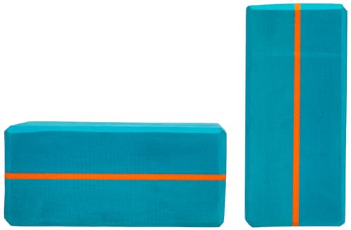 Image of Amazon Brand - Symactive High Density Premium EVA Foam Yoga Blocks with Yoga Belt /Strap for Strength and Flexibility, Extra Large Size (4 x 6 x 9 inches, 8 feet belt, Set of 2, Multicolor)