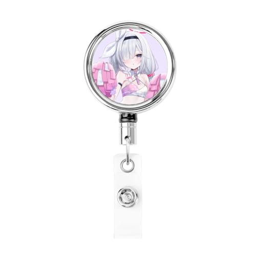 吊り下げ名札用リール ブルーアーカイブ プラナ 格納式バッジホルダー バッジリール IDカードリール ステンレス製 円形 胸に固定 社員証 通行証 名札入れ 落下防止 通勤 通学 プレゼント 最長62cm