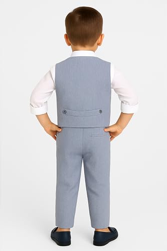 Image of Baby Boys Vest Suit Cotton Linen 4 Piece Formal Wedding Birthday Set