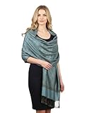 PASKMLNA Paisley Jacquard Pashmina Shawl Wrap Scarf Stole (018-70 Olive light blue)