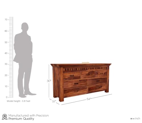 Image of Wooden Chest of Drawers for Living Room with 7 Drawer - Solid Wood Chest of Drawers Wooden Drawer Cabinet Chest of Drawer for Bedroom Storage Cabinet