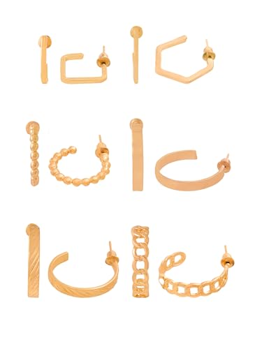 Image of Yellow Chimes Earrings for Women and Girls | Fashion Gold Stud & Hoop Set | Gold Plated Hoop & Studs Earring | Western Hoop Earrings Combo | Birthday Gift for Girls & Women Anniversary Gift for Wife