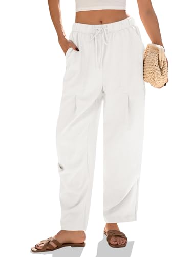 Cicy Bell Womens Beach Harem Pants Baggy Wide Leg Drawstring Summer Linen Palazzo Pants with Pockets