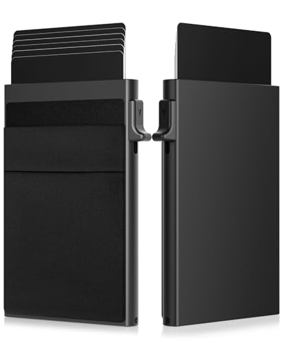 ONLOOKER Credit Card Holder - Slim Wallet for Men with Money Pocket, Pop Up Wallets RFID Blocking Minimalist Card Case Holds 5 Cards and Notes (Matt Black)