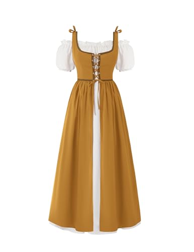 Spooktacular Creations Halloween Renaissance Dress Costume Women Ginger Short Sleeves Medieval Chemise Dress Ren Faire Gothic High Waist Gown for Daily Dancing Festival Cosplay Parties(Large)