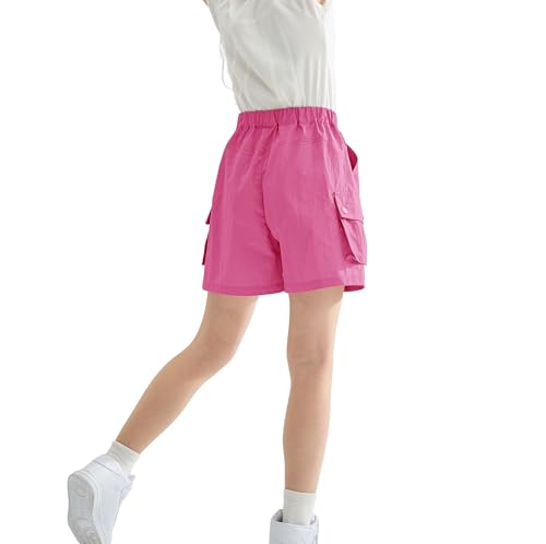 Image of Rolanko Girls Cargo Shorts Lightweight Parachute Short Pants with Pockets Summer Cargo Shorts for Kids Casual Hiking Sports