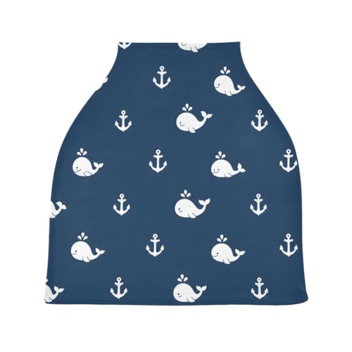 Nursing Cover Breastfeeding Soft Carseat Canopy Whales Blue Background Multi Use for Baby Car Seat Covers Canopy Shopping Cart Cover Scarf Light Blanket Stroller Cover