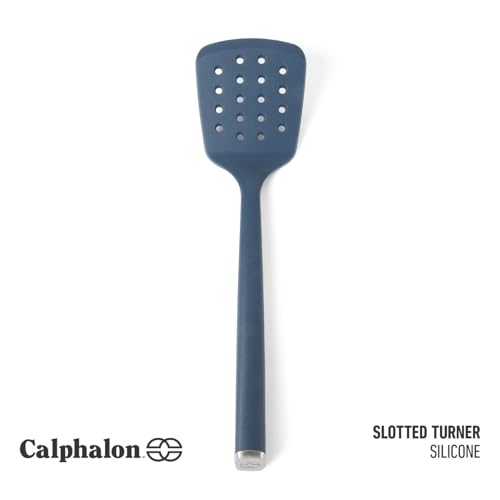 Image of Calphalon Edge Silicone Slotted Turner, Flexible Silicone Slotted Spatula with Reinforced Core, Heat-Resistant Nonstick-Safe Turner for Draining, Navy