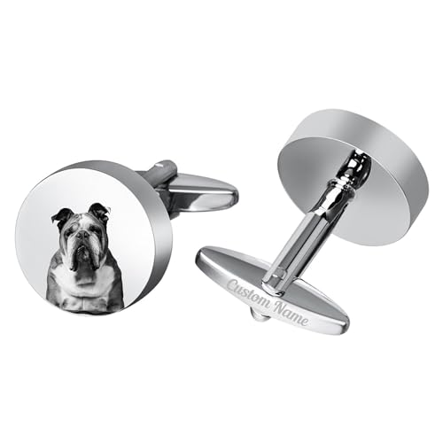 Custom Stainless Steel Cufflinks For Men, Personalized Engraved Picture Name Cufflinks with gift box, Valentine's Day Father's Day gift, Husband Boyfriend Father Son Groom (Stainless Steel - Silver)