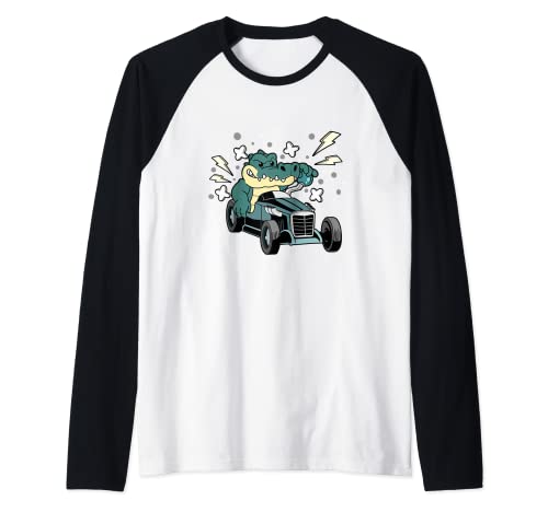 Lustiges Krokodil Rennen Auto Rennwagen Alligator Rennauto Raglan