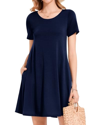 Image of Womens Summer Dresses Beach Casual Loose Tshirt Floral Short Sleeve Flowy Pockets Sundresses 2026