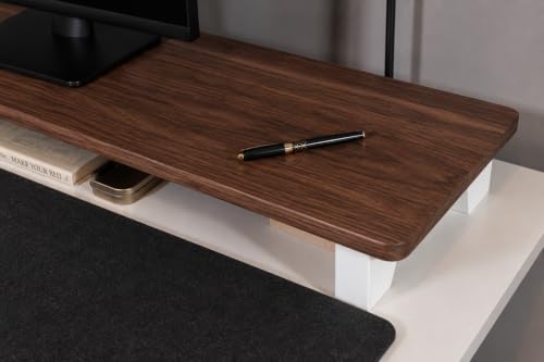 Image of 100cm Long Wooden Computer Monitor Stand, Monitor Riser Desk Shelf Desktop Stand TV Laptop Riser (Top Walnut, 100cm Long)