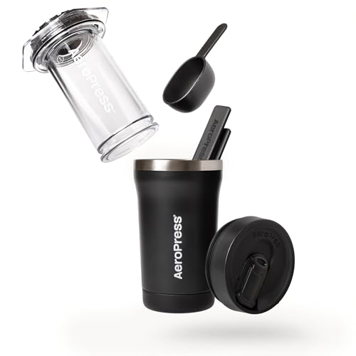 Image of AeroPress Go Plus, Small Portable Coffee Maker Kit, Travel, Camping & Office, All-in-One French Press, Pour-Over & Espresso Style Manual Brewer, 2 Min Brew for Less Bitterness, More Flavor, Black