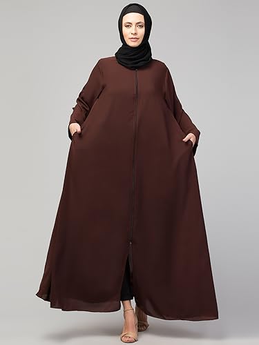 Image of Mallika Women Modest Wear Nida Matt Front Open Zipper Abaya Burkha for Everyday use