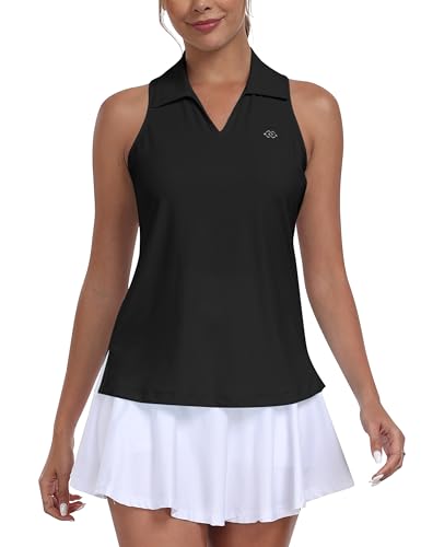 MoFiz Women's Golf Shirts Sleeveless Tennis Tank Tops Racerback Polo V Neck Collared Quick Dry Athletic Tanks3