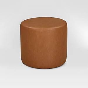 Lifestyle Solutions 19 Wentworth Ottoman Round Faux Leather Bench Stationary Ottomans Backless Chair Footrest for Living Room Footstool Office Bedroom Padded Seat Caramel Brown