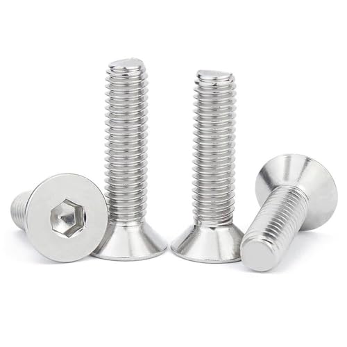20 tornillos de cabeza avellanada M6 x 16 plateados, de acero inoxidable, hexagonales, rosca métrica, tornillos avellanados duraderos para muebles, ingeniería mecánica y bricolaje, tornillos M6 de
