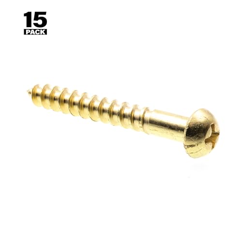 Prime-Line 9208373 Tornillos para madera, Cabeza redonda, Sistema de apriete Phillips, #10 x 1-1/2 pulg., Latón sólido (Pack de 15) miniatura 3