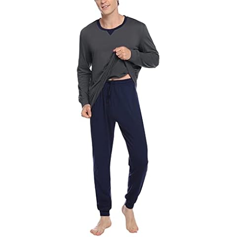 Doaraha Mens Pyjama Set Long Sleeve Top & Pants, Cotton Loungewear Nightwear Sleepwear with Pocket S-XXL Cover