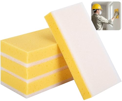RUBII 4 Pcs Drywall Wet Sanding Sponge 9 Inch Washable Double Sided Drywall Finishing Sponge Reusable Drywall Sanding Blocks for Wiping Dust Smoothing Surface