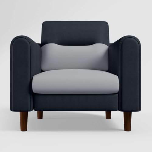 Image of GODREJ INTERIO Sofa Smuff V2 1 Seater Fabric Sofa for Living Room, 3-Years Warranty, Solid Wood, Blue and Grey