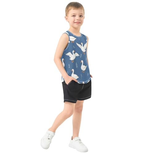 J JOYSAY Cartoon Duck Leaves Blue Boys Tank Top Sleeveless Muscle Shirts Quick Dry Active Workout Sport Kids T-Shirts 3-15T4