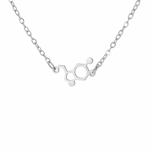 TEAMER Felicidad Collar de molécula de serotonina de acero inoxidable Joyería científica de moda para mujeres y hombres (Plata)