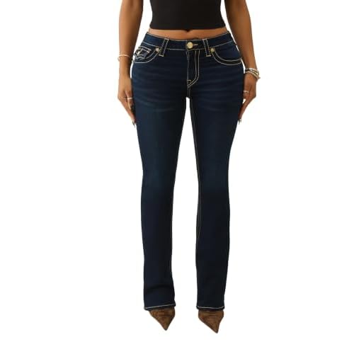 True Religion Becca Big T Flap Bootcut Jeans, dunkle Eiche, Größe 54