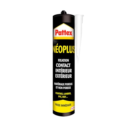 PATTEX Néoplus Colle de Fixation type néoprène - Tous matériaux, intérieur et extérieur, prise immédiate -Cartouche 390g