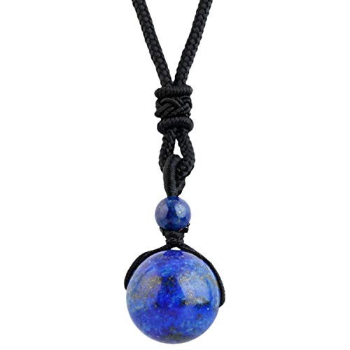 KYEYGWO Hecho a mano, bola de piedras preciosas naturales, ajustable, bendición colgante, collares para hombres y mujeres, Piedra, nailon, Lapis Lazuli Cover