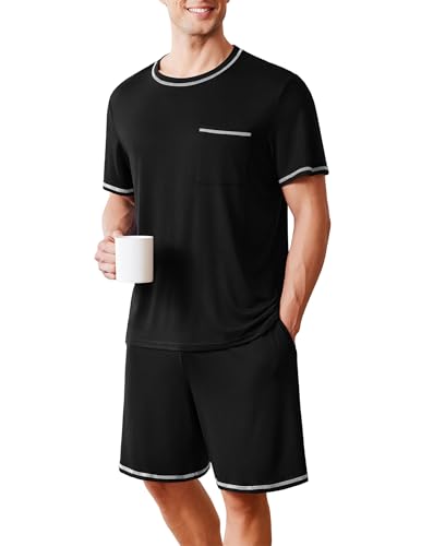 Image of Ekouaer Men's Pajamas Set Casual Short Sleeve Shirts and Shorts Soft 2 Piece Loungewear With Pockets