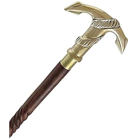 Humaira Nautical Walking Stick Wood & Metal Mens Walking Canes Spindle Shaft Wooden with Brass Anchor Handle Brown Cover
