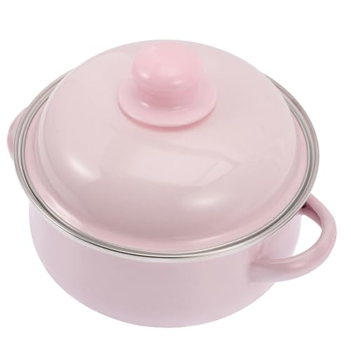 MOKKHNB Olla para Estofado Esmaltada Doble Asa, Tapa Antideslizante y Diseño Compacto, Apta para Cocina Doméstica E Inducción, 16 CM de Diámetro, Color Rosa