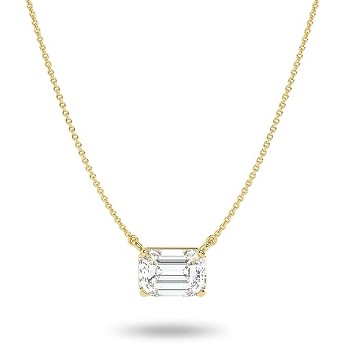 IGI Certified 1/4 to 3 Carat Emerald Cut Lab Grown Diamond Horizontal Solitaire Pendant Necklace for Women I 14k Gold (G-H, VS1-VS2, cttw) 16 to 18 Inch Adjustable Chain East-West