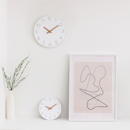 Image of mooas Flatwood Wall Clock (Wood Mini), 9.8 inch Non-Ticking Sweep Movement | Decorative Battery Operated Wooden Wall Clock for Home Living Room Kitchen Bedroom Office School Cafe