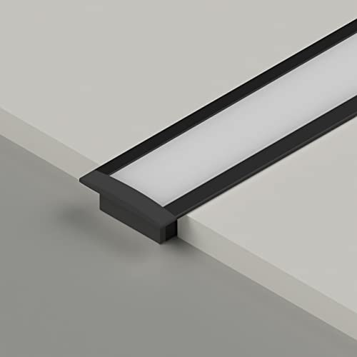 LEDBRITE LED Recessed Aluminium Profile 2M / 6.6FT ALP2515-BLK LED Aluminium Extrusion with Channel Diffuser with End Caps Recessed Black (Pack of 2)