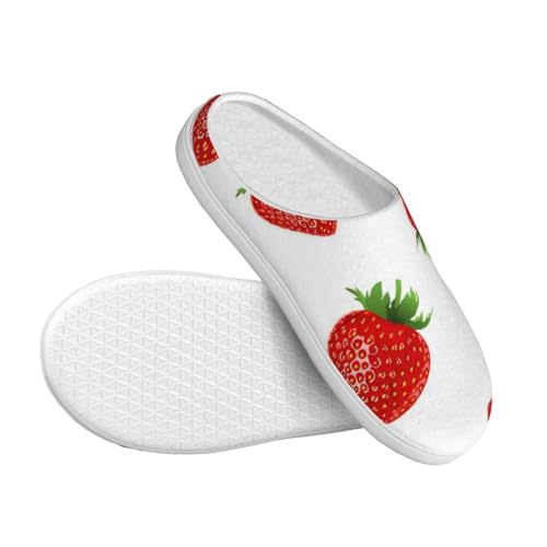 Cute Red Strawberry Full Print Flannel Slippers，Soft Warm Upper, Anti-Slip TPR Sole, for Casual Use3