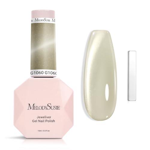 Image of MelodySusie Jeweliver Cat Eye Gel Nail Polish, Bright Gold Glitter Holographic Magnetic Nail Polish with Magnet,0.5 Fl Oz, UV Nail Polish for Nail Art Manicure Salon DIY at Home G1060