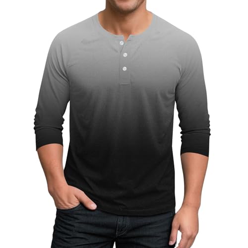 Henley Shirts for Men Gradient 3/4 Sleeve Baseball T-Shirts Casual Cotton Workout Athletic Tee Tops 2025 Fall Clothes