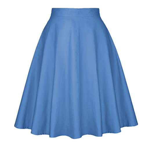 Jupe évasée taille haute au motif floral rétro unique en couleur cyan taille 48