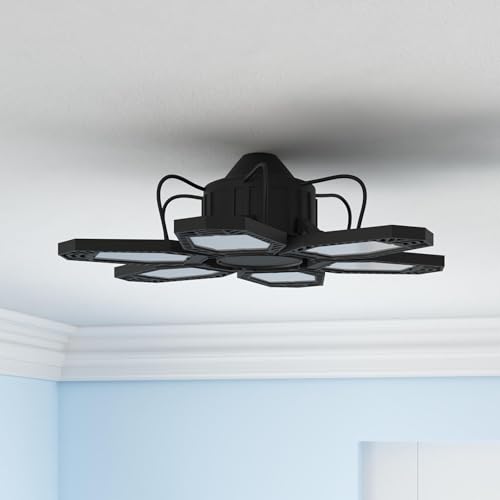 2-Pack 150W Garage LED Lights, 15000LM 6500K Bright, 2x75W, Black, Modern, Energy Efficient, Ceiling Mount, 27x12.2x4.3 Inches, For Garage, Workshop