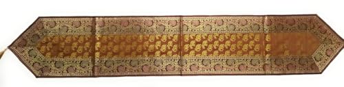 Image of Diwali Room Decor Silk Table Runner Placemats Tea Coaster Set for Living Room 4 to 6 Seater Dinning Table Table Mat Set Centre Table Top Decor Pack of 13 Pcs (Brown)
