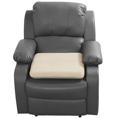 Image of HOMBYS Tufted Furry Recliner Seat Cushion for Elderly Foam Curved Edge Large Square Seat Cushion for Recliner Chair, Floor Pillow, Office Chair, Car, No Pressure on Thighs(Beige)
