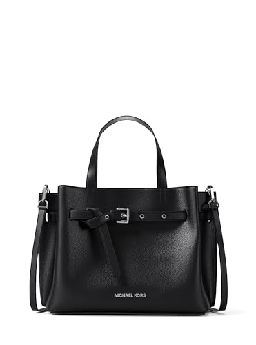 Michael Kors Women's Emilia Medium Satchel, Black/Pebbled Leather, One Size