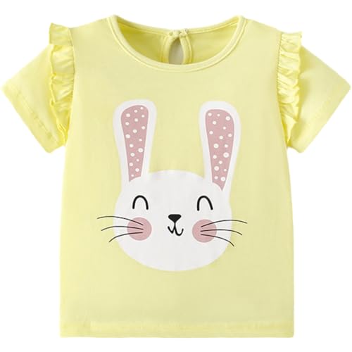 Image of Toddler Girls Bunny T-Shirt Cotton Baby Short Sleeve Easter Outfits Rabbit Shirts Soft Summer Casual Tee Tops