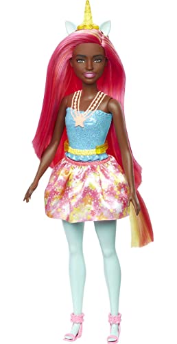 Barbie Muñeca Dreamtopia. Unicornio, con Pelo arcoíris y Accesorios fantasía. Modelos Surtidos, Color Amarillo (Mattel HGR19)