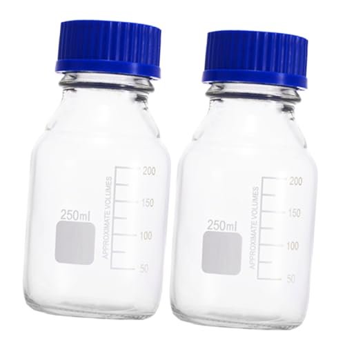 FUNOMOCYA Media Storage Bottles 250ml Glass Reagent Bottles Graduation Lines Blue Cap