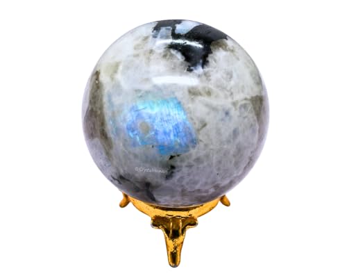 Image of Certified Rainbow Moonstone Crystal Ball for Meditation - Premium Crystal Vastu Items for Home and Feng Shui Items for Good Luck - Ideal for Pooja Supplies and Spiritual Practices (2.5 inch Inch)