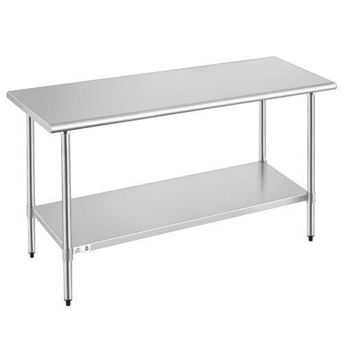 Image of ROCKPOINT Stainless Steel Table for Prep & Work 24x72 Inches, NSF Metal Commercial Kitchen Heavy Duty Table with Adjustable Under Shelf and Table Foot for Restaurant, Home and Hotel